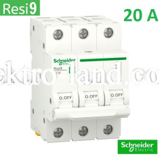 Автоматический выключатель 3Р 20А, C, 6кА, Schneider Electric RESI9 (R9F12320)